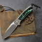 Preview: 25/079 German Edition Fuller Arno Bernard Knives iMamba Kudu Bone green + Titanium Handle RWL-34 - Framelock