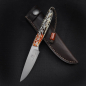 Preview: Bateleur - Arno Bernard Knives - EDC Messer N690 mit Kudu Knochengriff braun/orange und Lederscheide