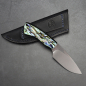 Preview: Erstmalig Gecko von Arno Bernard Knives mit Abalone N690 Stahl EDC Messer mit Lederscheide