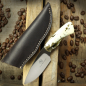 Preview: Gecko Arno Bernard Knives Warzenschweinstoßzahn EDC Messer gefärbt N690 Stahl mit Lederscheide