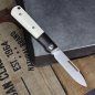 Preview: JE made Barlow - Slipjoint Messer mit reinem Mammutstoßzahn M390 Stahl und Hand jigged bronze bolster