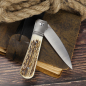 Preview: JE Made Knives - Swayback stag M390 titanium slipjoint pocket knife with titanium bolster blank