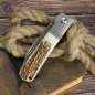 Preview: J.E. Made Knives - Swayback M390 Titan Slipjoint Taschenmesser mit Titan Bolster Hirschhorn