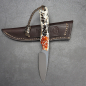 Preview: Marmoset Arno Bernard Knives Kleines Jagdmesser aus N690 mit Griff aus 2 farbigen Kuduknochen orange braun