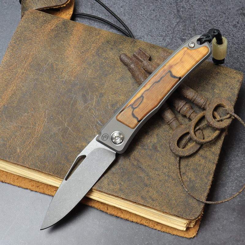 25-055 Rinkhals Maserahorn - Arno Bernard Knives - Skelettiert Slipjoint Titan Taschenmesser RWL34 stonewashed