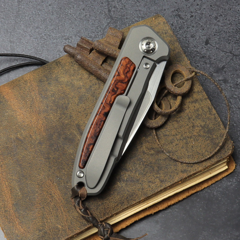 25/074 - German Edition - iMamba Arno Bernard Knives Ironwood knife + titanium handle RWL-34 - Framelock