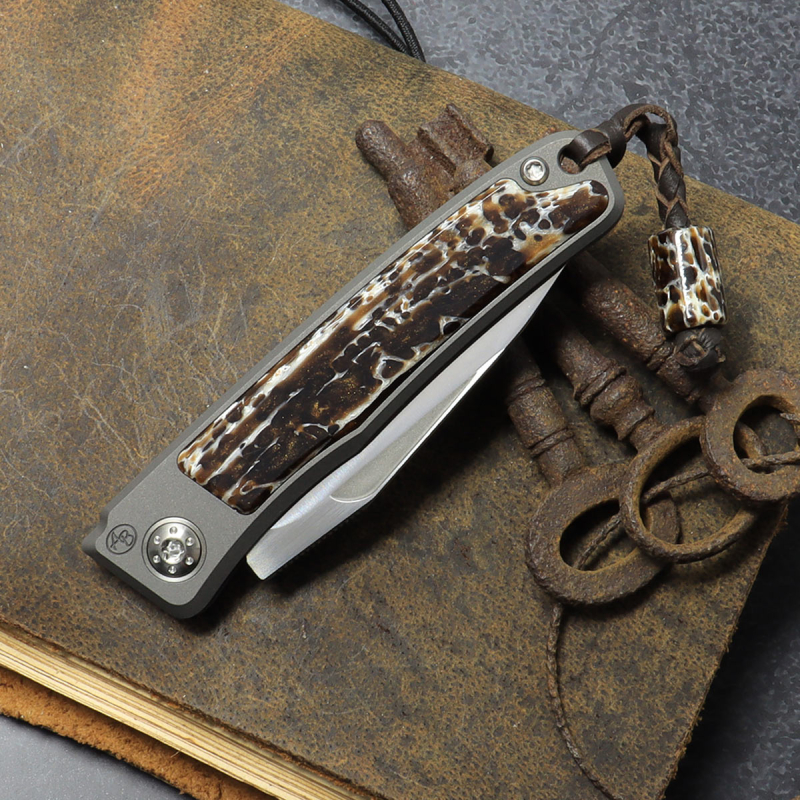 25/036 Rinkhals - Arno Bernard Knives - Slipjoint Titan Taschenmesser RWL34 mit Kudu Knochen braun