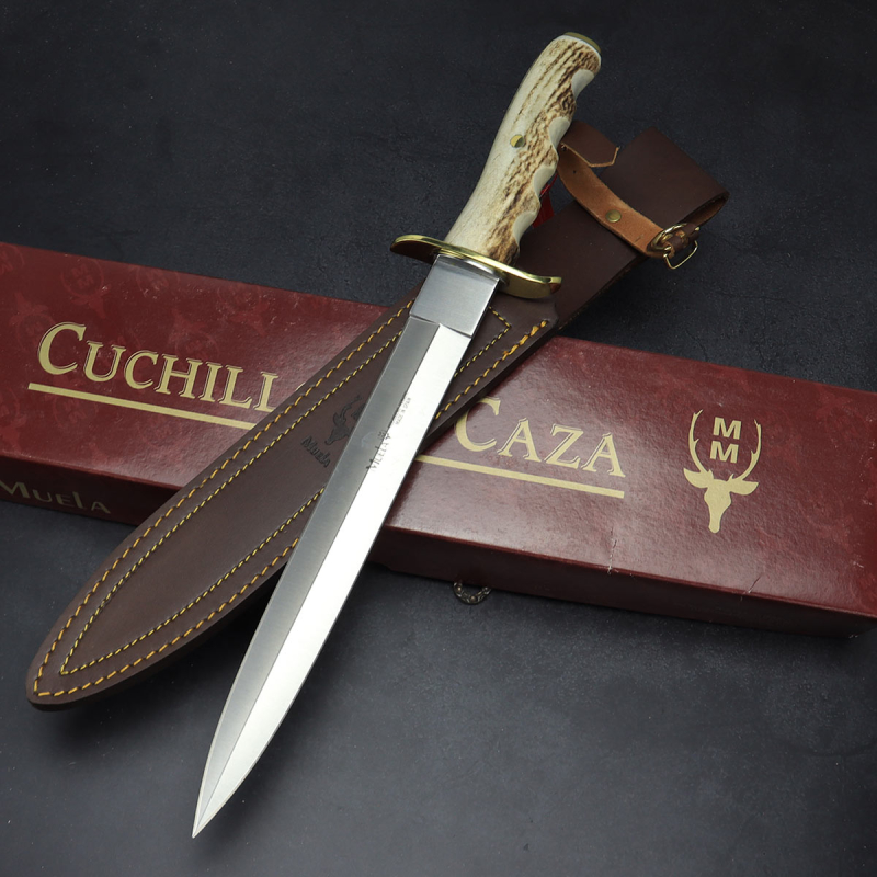 Muela Jagdmesser BW-26A mit Hirschhorn und Lederscheide