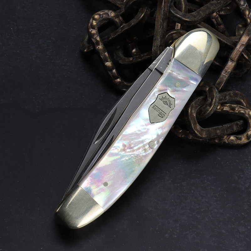 Altes Carl Schlieper GXSSP "Eye Brand" Copperhead 2tlg Taschenmesser mit Abalone Premium Quality