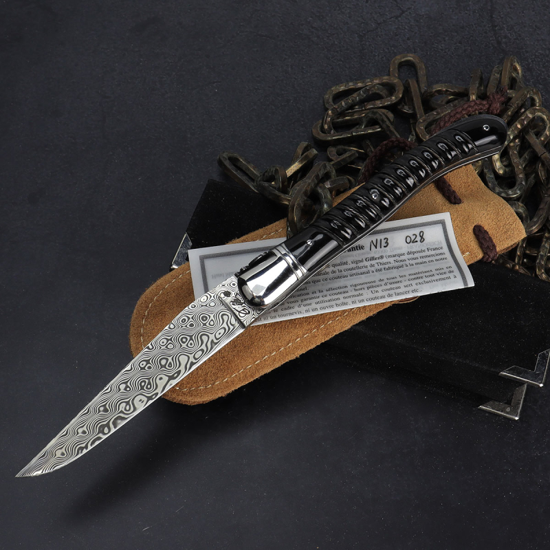 Laguiole Fontenille-Pataud Damastklinge Horn mit Silbereinlage - Backlock - Serial N13-028