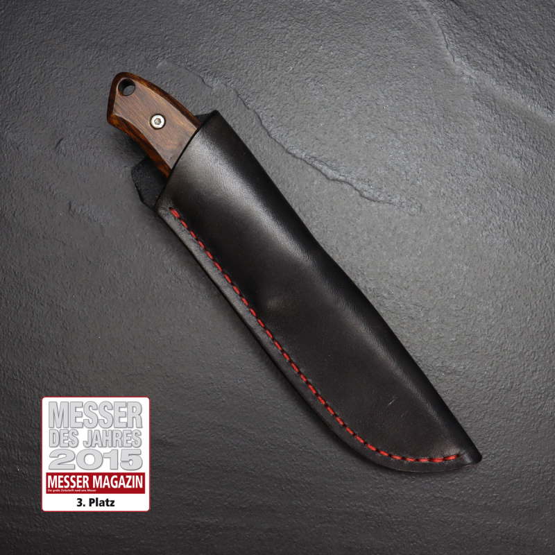 MDK SK01 Messer mit Griff aus Ironwood und SB1 Stahl incl. Lederscheide mit roter Naht - Jürgen Schanz
