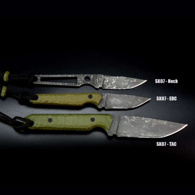 SK07-TAC: Outdoormesser handgefertigt in SB1 Stahl und Griff in Micarta Dirty incl. Kydex