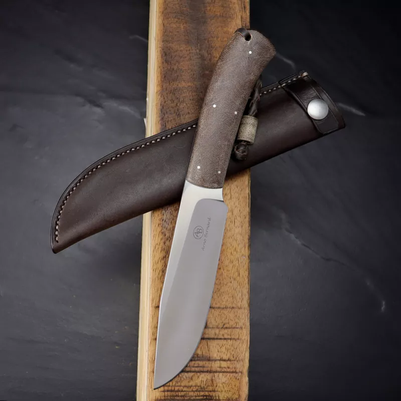 Arno Bernard Knives Elephant Camp Knife with Micarta handle and high-quality leather sheath
