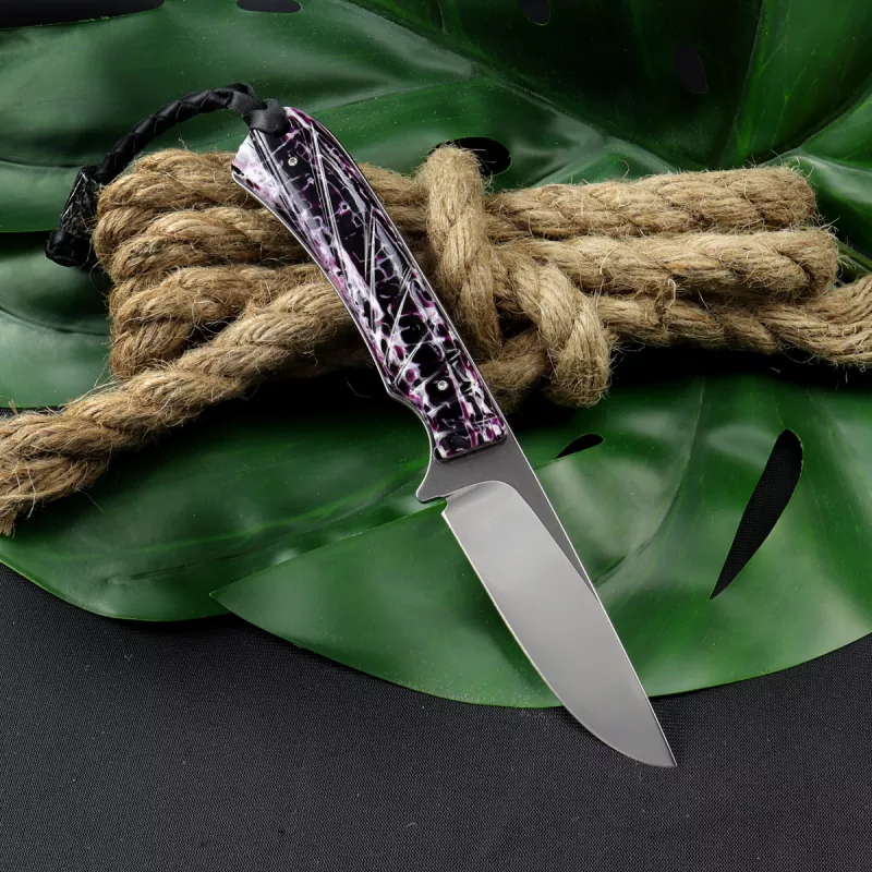 Arno Bernard Knives Badger EDC Knife with colored kudu bones in purple N690 steel