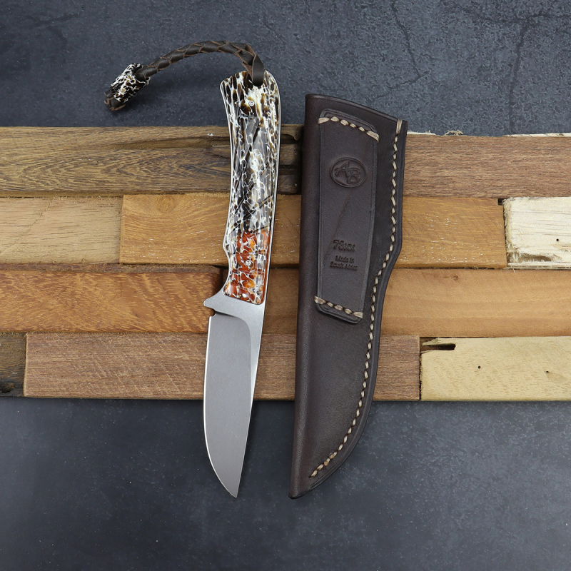 Badger high-quality bushcraft and hunting knife from Arno Bernard Knives - Kudu bone brown/orange