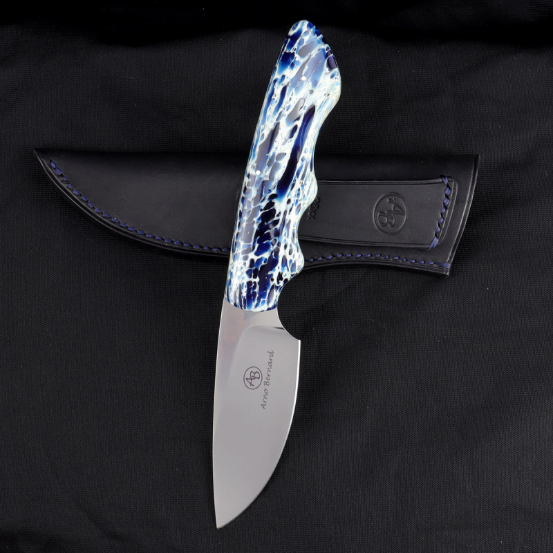 Arno Bernard Knives "Great White" with kudu bone dyed blue and N690 steel