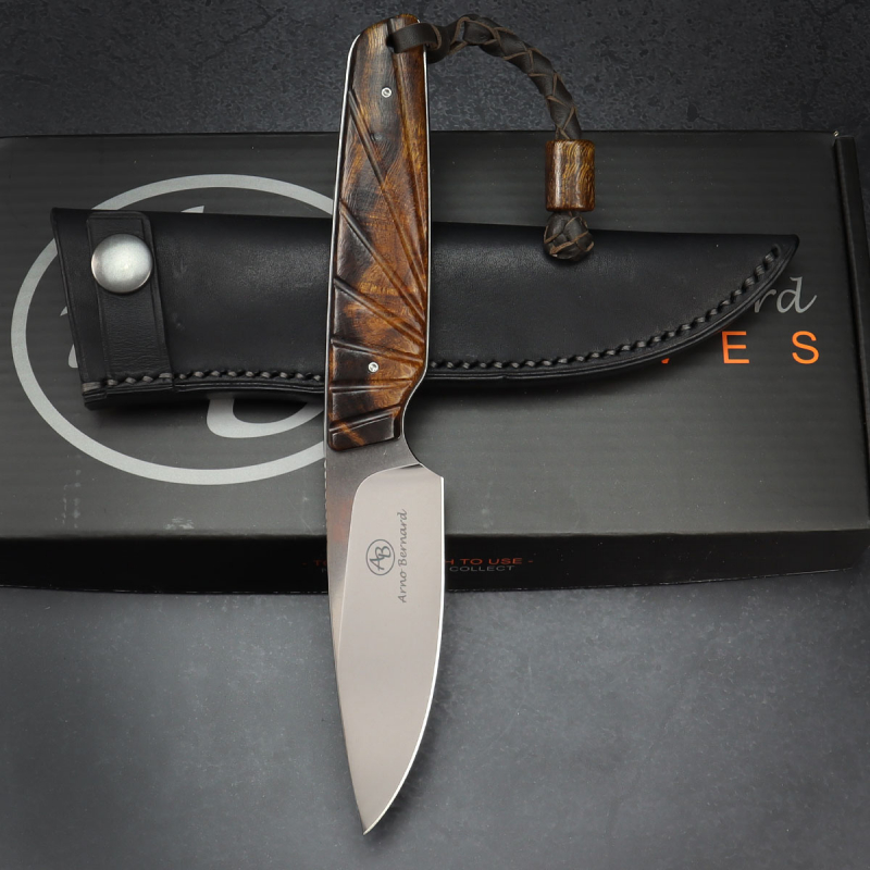 Bongo Arno Bernard Knives EDC knife with N690 steel grained Ironwood + leathersheath