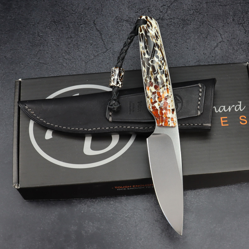 Bongo Arno Bernard Knives EDC knives with orange/black colored kudu bones