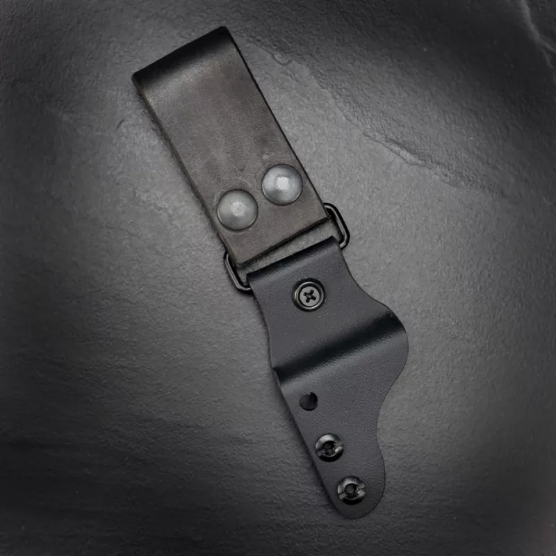 Kydex belt adapter / dangler with leather straps black/coffee and snaps, vertical movement 3 Holes