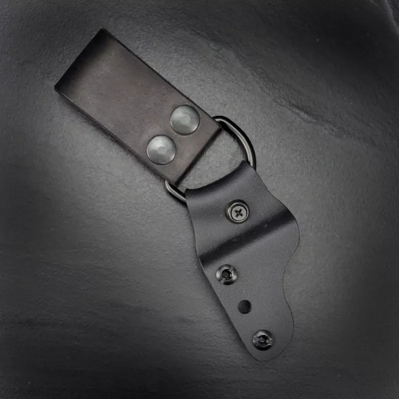 Kydex belt adapter / dangler with leather straps black/coffee and press studs laterally movable 3 holes