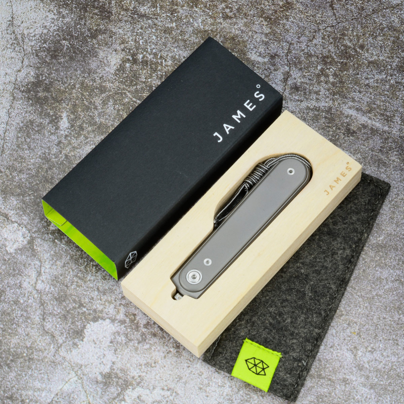 James Brand - Duval Damasteel mit Titan Griff Frontflipper Damast Taschenmesser