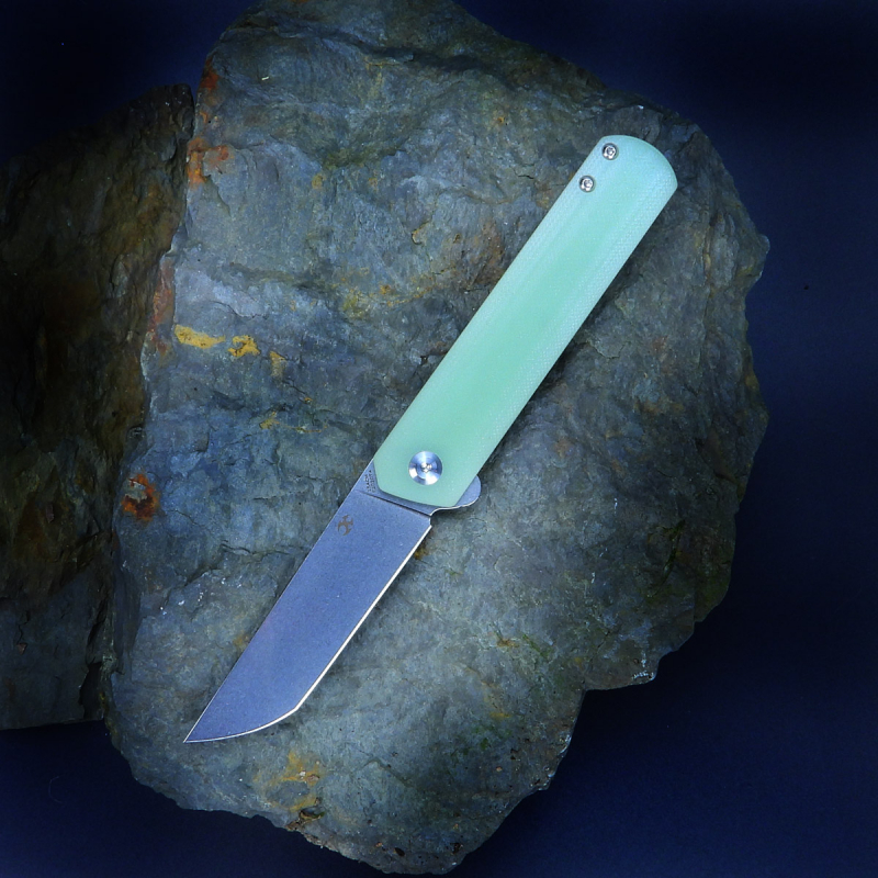 Foosa Slipjoint pocket knife with flipper from Kansept Knives with G10 Jade Detendball locking