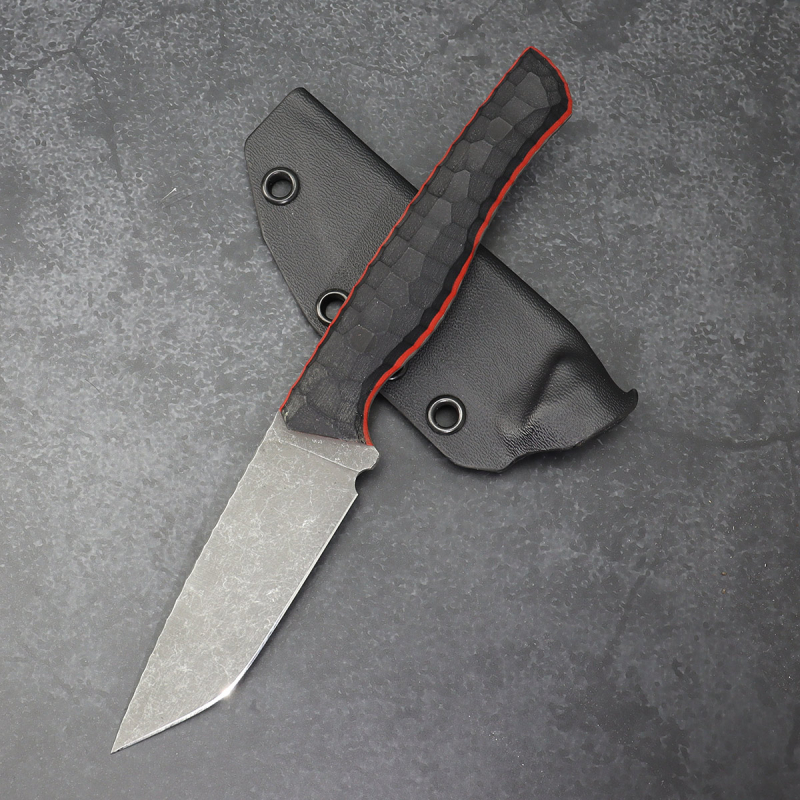 SALE - Forge Works knife SB1 stonewashed G10 black with red liner Tantostyle