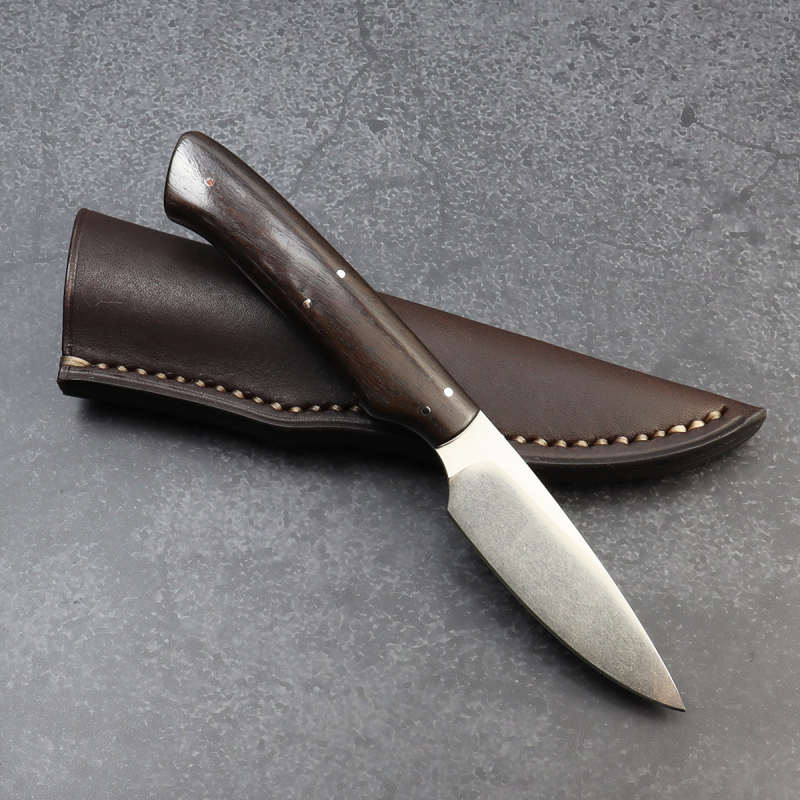 Galago grenadilla wood - Arno Bernard Knives small EDC knife with N690 steel and leather sheath