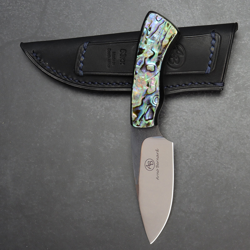 For the first time Gecko from Arno Bernard Knives with Abalone N690 steel EDC knife with leather sheath