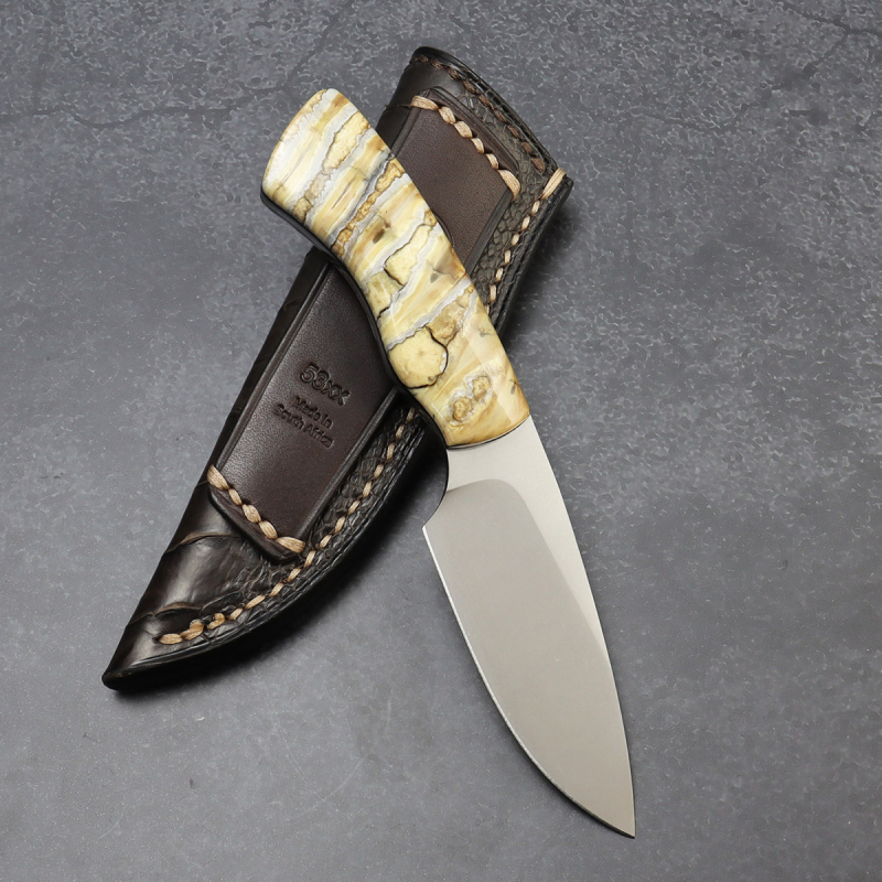 Gecko Arno Bernard Knives mammoth molar EDC knife N690 steel with leather sheath