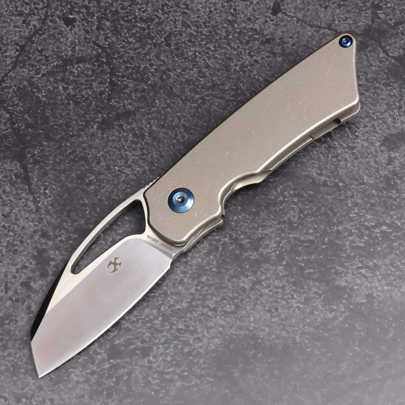 Goblin - Kansept knife titanium stonewashed folder with blade CPM-S35VN with clip