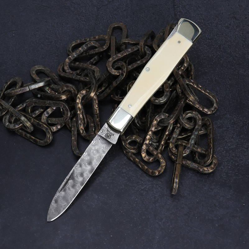 Hartkopf Taschenmesser 300-Lagen Balbach Damast Griff Elfenbein - B Ware