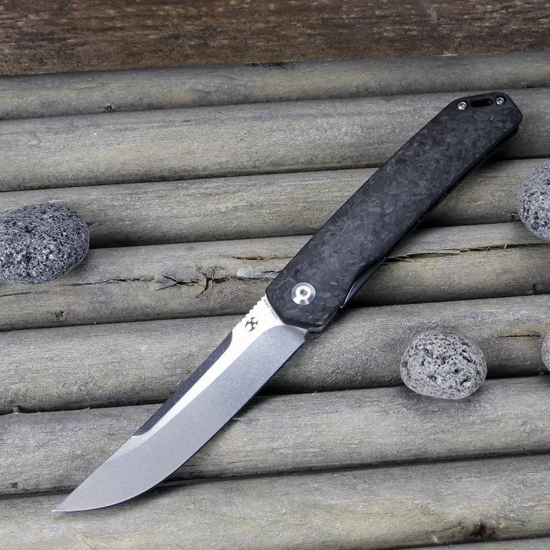 Kansept Hazakura Twill Carbon Fiber steel 154CM front flipper knife designed by Max Tkachuk