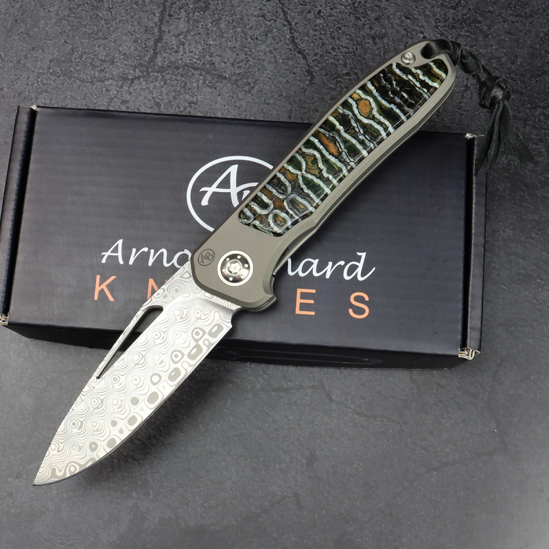 German Edition skeltonized - Arno Bernard Knives iMamba Damascus steel mammoth molar titanium 23/703