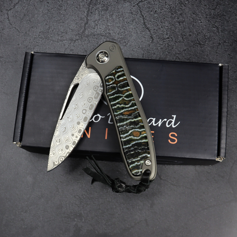 German Edition skeltonized - Arno Bernard Knives iMamba Damascus steel mammoth molar titanium 23/703