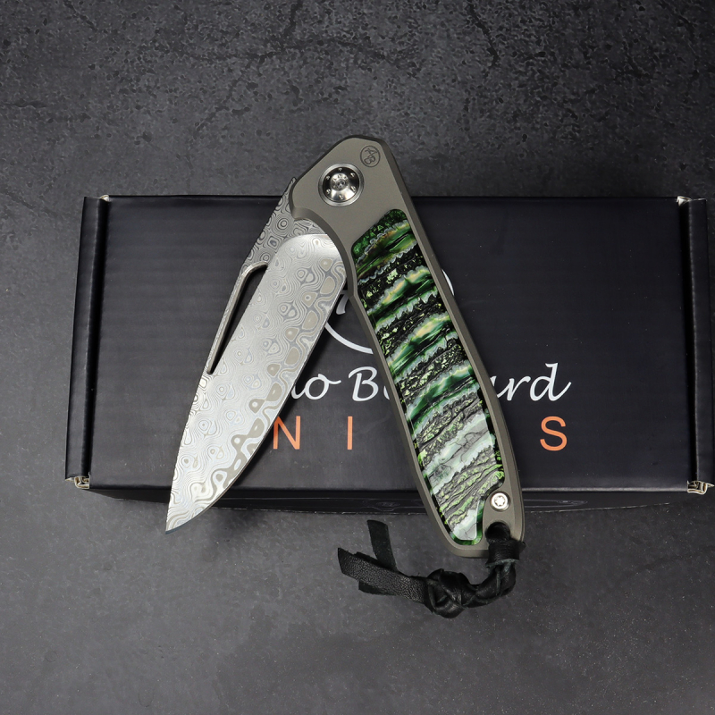 German Edition skeltonized - Arno Bernard Knives iMamba Damascus steel mammoth molar titanium 24/221