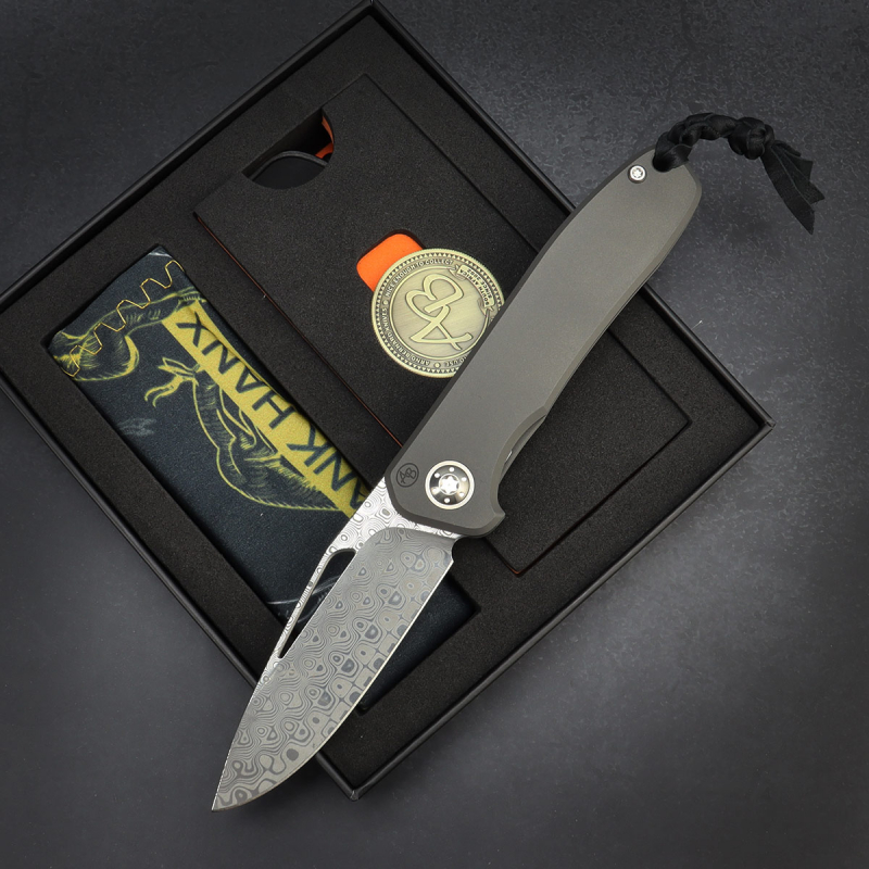 iMamba Plain-Ti Damascus steel skeletonized non-flipper with ball bearing - Arno Bernard Knives