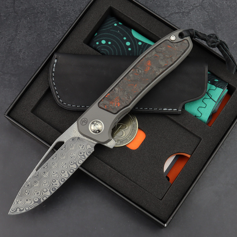 iMamba Damascus steel | Skeletonized with flipper | Ball bearing | FAT Carbon Darkmatter | Arno Bernard Knives