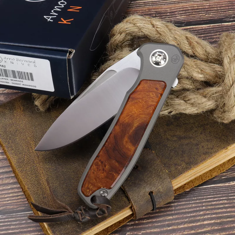 iMamba folder knife Arno Bernard Knives Ironwood + titanium handle RWL-34 - Framelock - 23/162