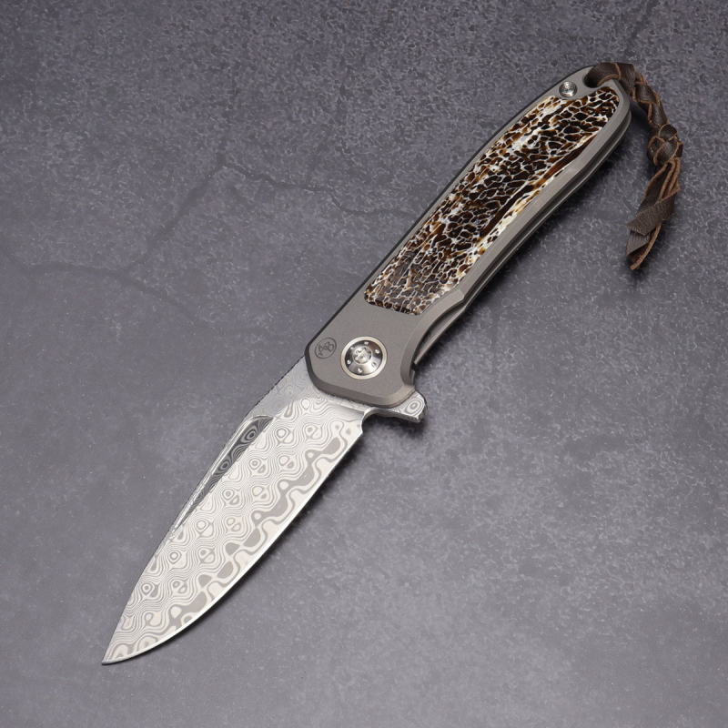 Folder - iMamba Fuller Damascus steel Kudu bone brown Arno Bernard Knives titanium knife