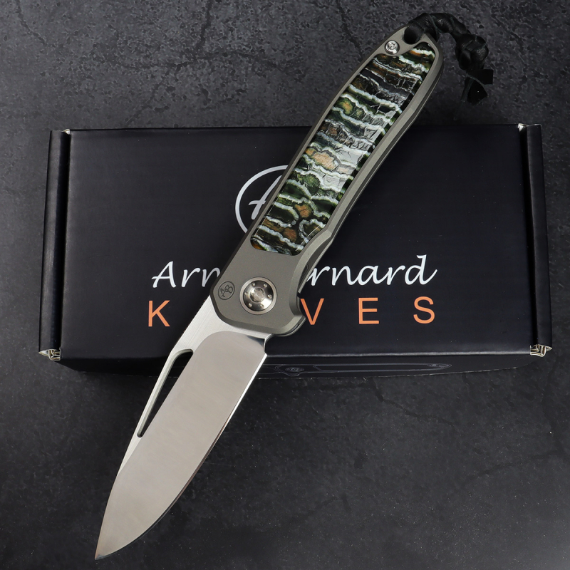 SALE - German Edition skeletonized - Arno Bernard Knives iMamba RWL-34 mammoth molar green titanium 24/178