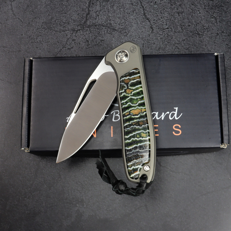 SALE - German Edition skeletonized - Arno Bernard Knives iMamba RWL-34 mammoth molar green titanium 24/178