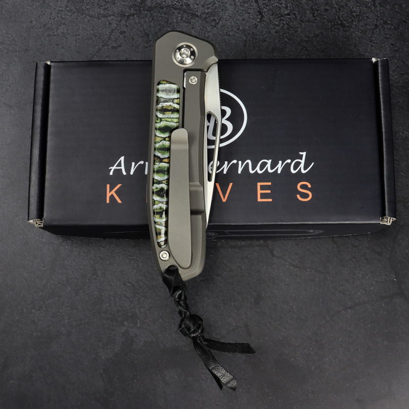 SALE - German Edition skeletonized - Arno Bernard Knives iMamba RWL-34 mammoth molar green titanium 24/177