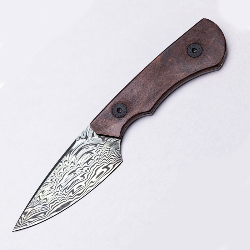 SK09 Damast Auspicious mit Ironwood und Lederscheide mit Logo braun