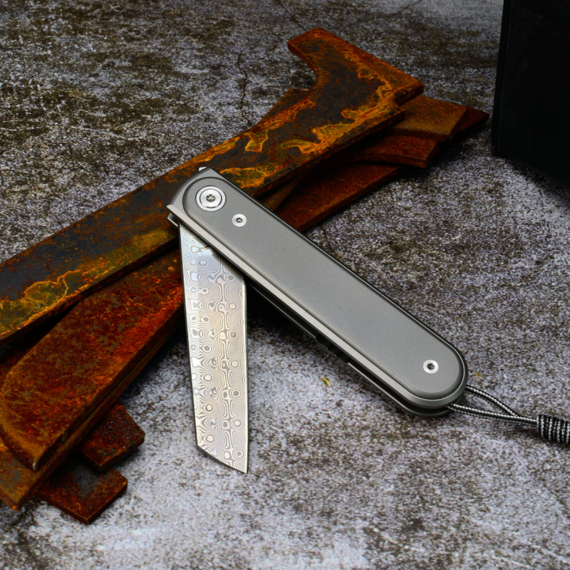James Brand - Duval Damasteel mit Titan Griff Frontflipper Damast Taschenmesser
