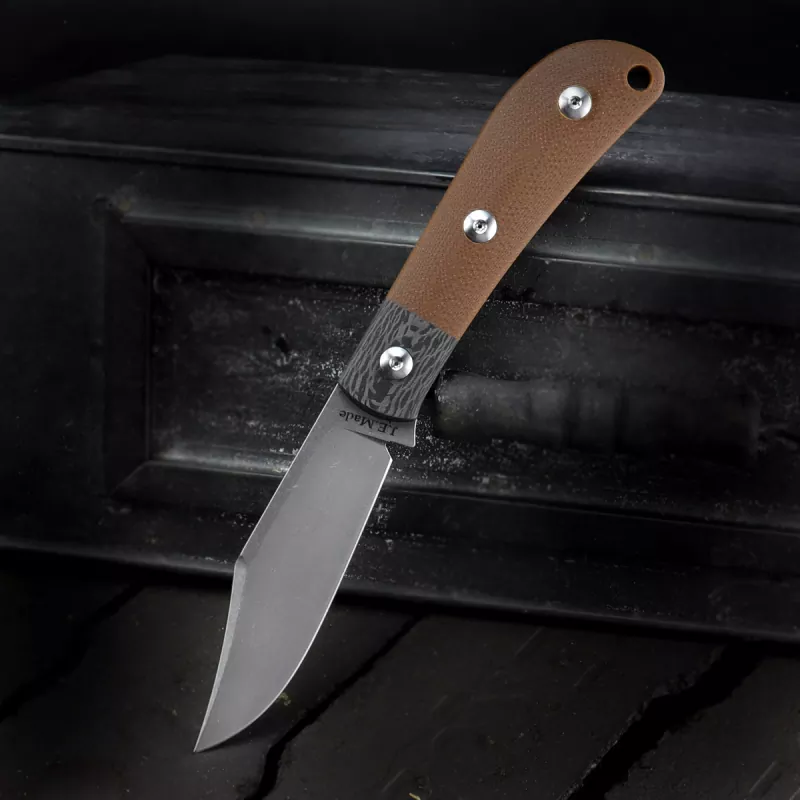 JE made Knives Fixed Lanny steel Sandvik 12C27 handle G10 brown / carbon EDC knife