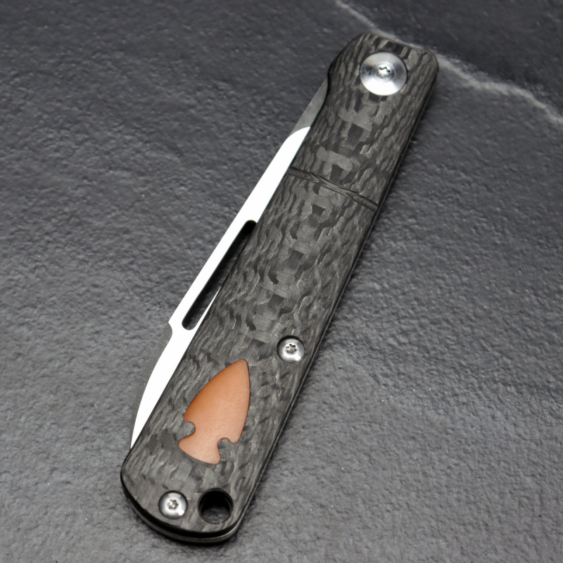 SALE - JE made Barlow with carbon handle and inlay shield made of paper micarta M390 steel