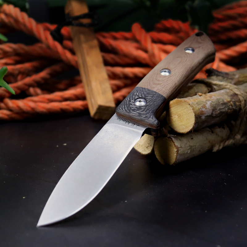 JE Made Knives Loveless-Style Hunter Bushcraft Messer mit tapered Tang und G10-Carbon Griff 12C27 Stahl