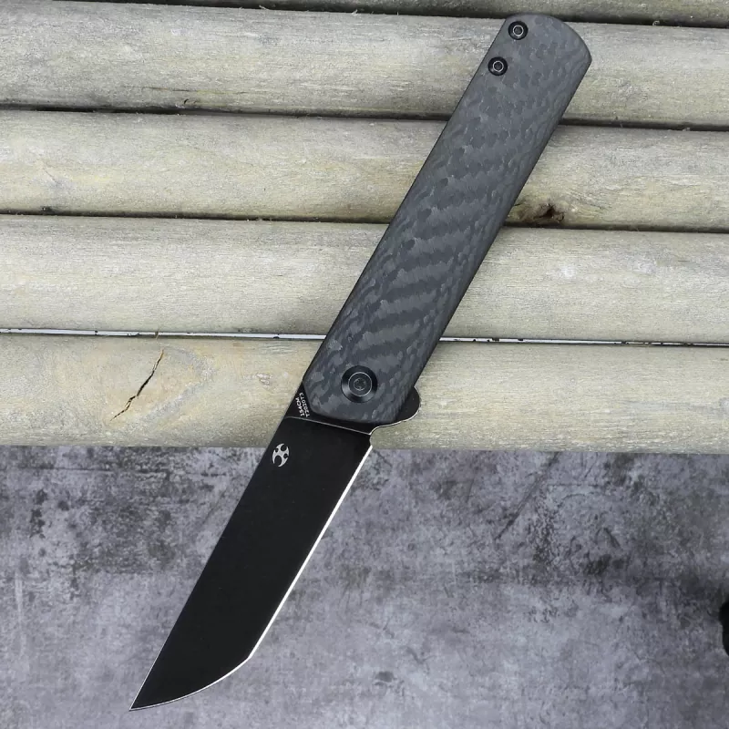 Foosa Slipjoint pocket knife with flipper from Kansept Knives and Twill Carbon Fiber