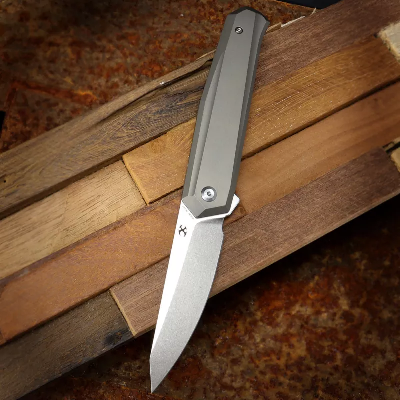 Integra Kansept Knives with M390 stonewashed blade and titanium handle bronze design JK Knives
